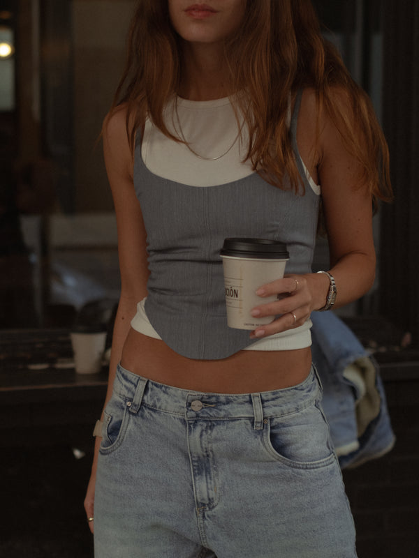 BACK LACE CORSET - GRAY