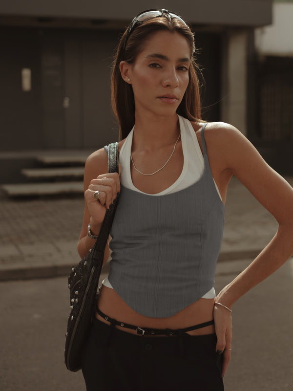 BACK LACE CORSET - GRAY