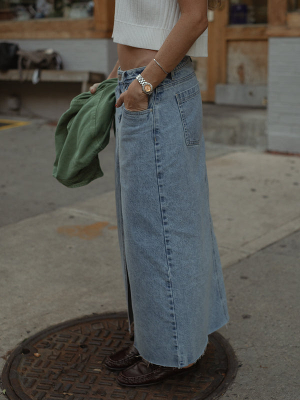 LONG DENIM SKIRT - MEDIUM LIGHT BLUE