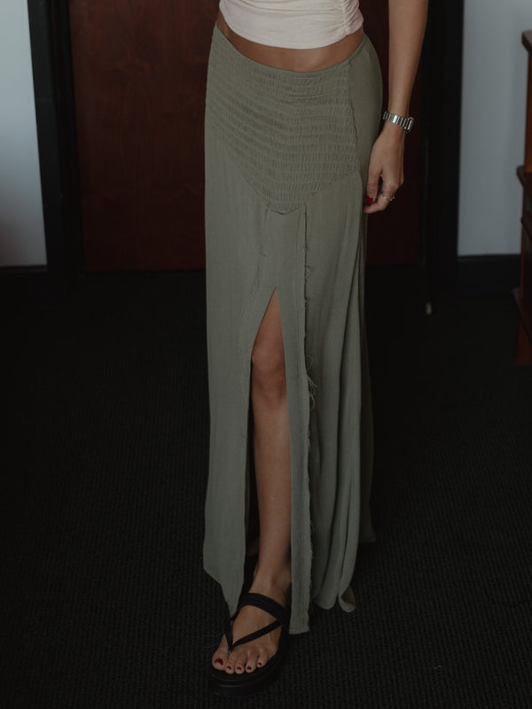 BOHO MAXI SKIRT - OLIVE