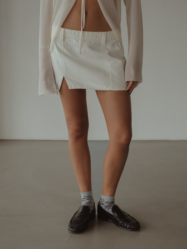 DENIM MINI SKIRT - SOFT WHITE