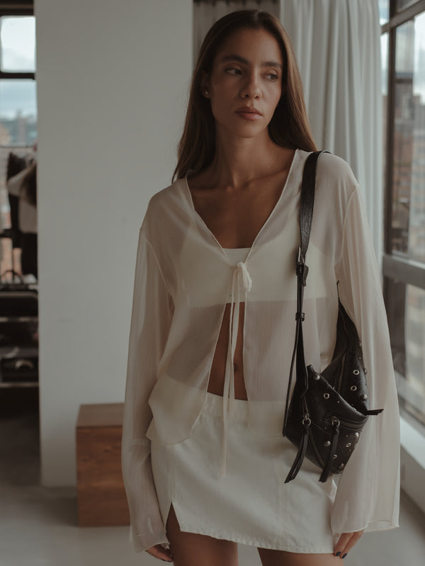 DENIM MINI SKIRT - SOFT WHITE