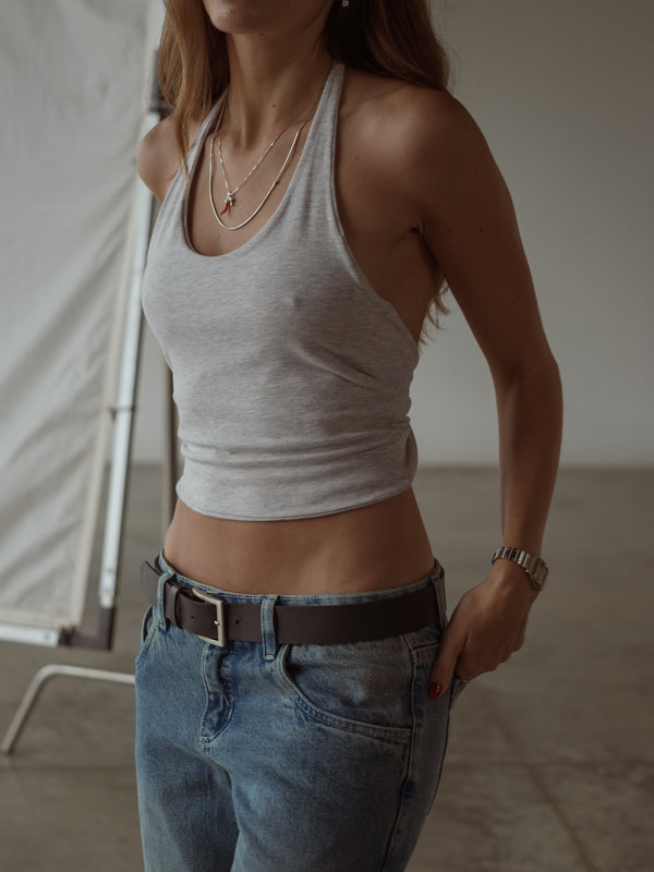 CROSS BACK HALTER - GRAY JASPE