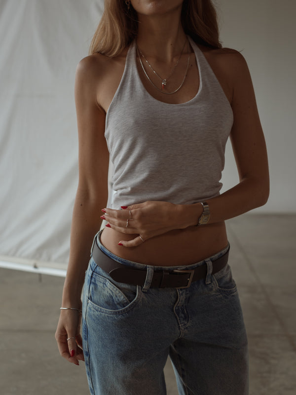 CROSS BACK HALTER - GRAY JASPE