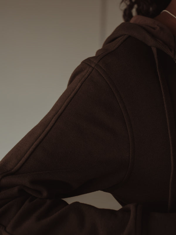 CROPPED ZIP HOODIE - DARK CHOCOLATE