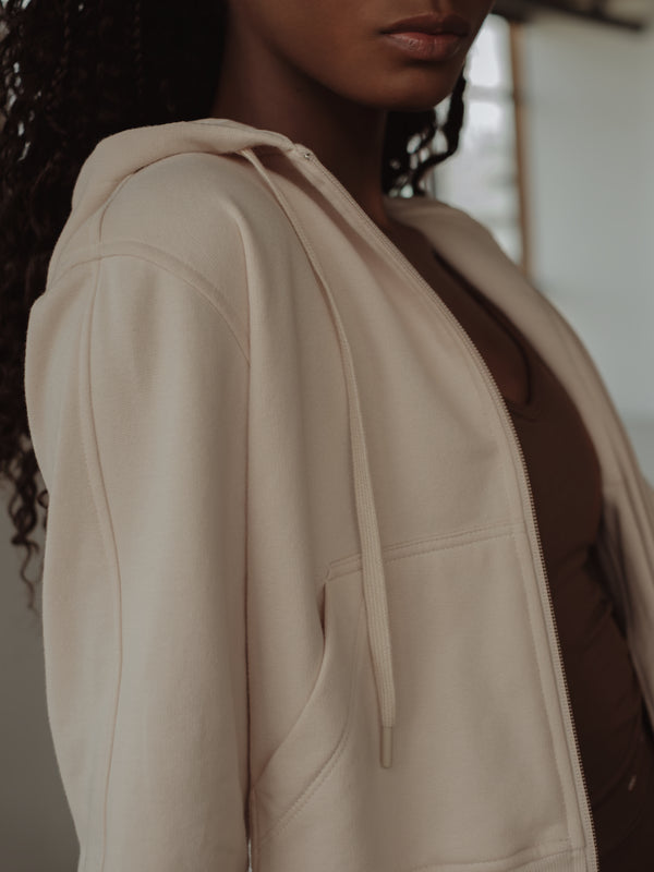 CROPPED ZIP HOODIE - NATURAL