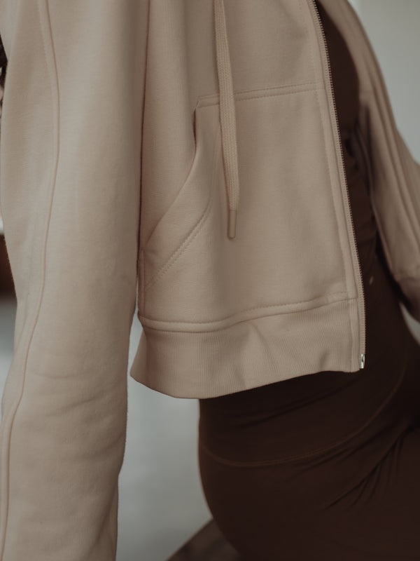 CROPPED ZIP HOODIE - NATURAL