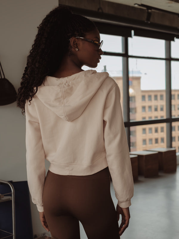 CROPPED ZIP HOODIE - NATURAL