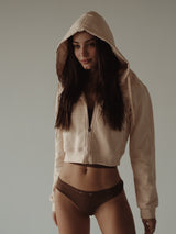 CROPPED ZIP HOODIE - NATURAL