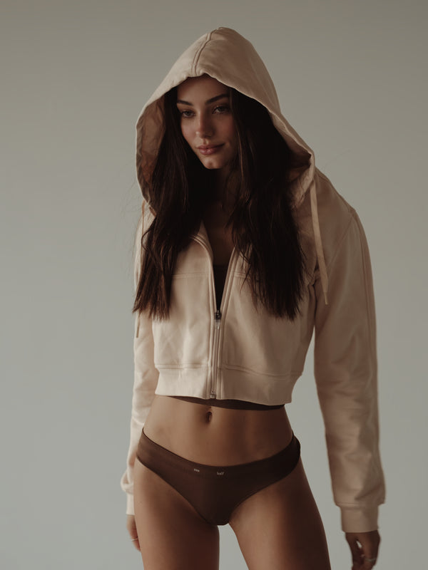 CROPPED ZIP HOODIE - NATURAL