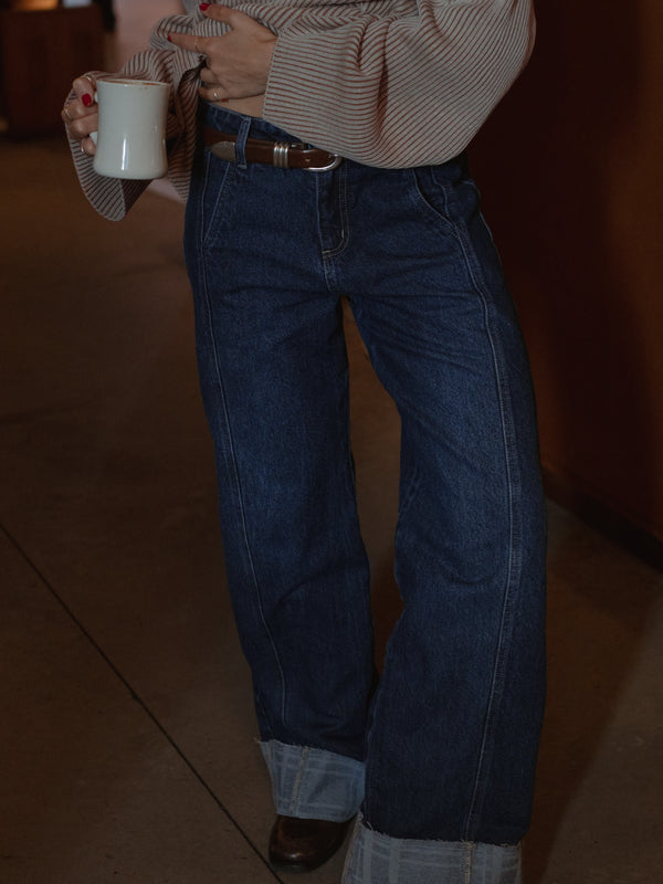 SQUARED CUFF JEAN - MEDIUM DARK BLUE