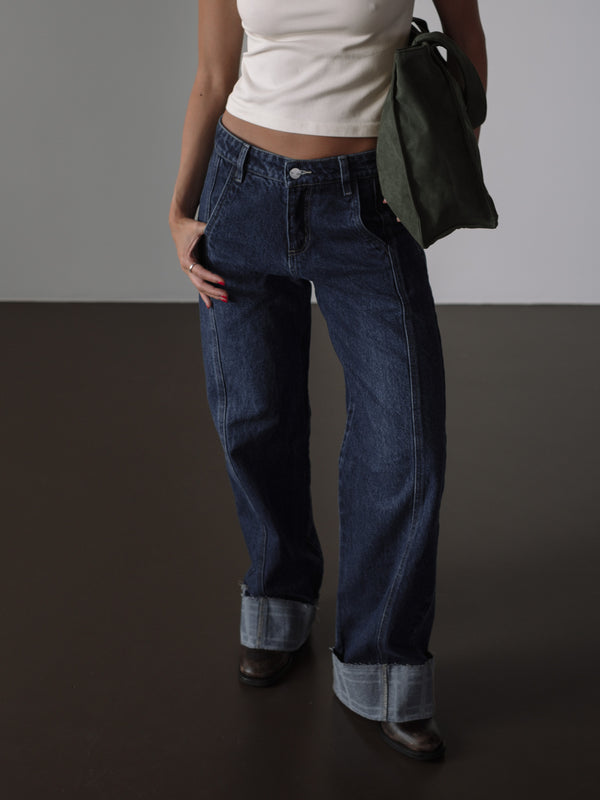 SQUARED CUFF JEAN - MEDIUM DARK BLUE