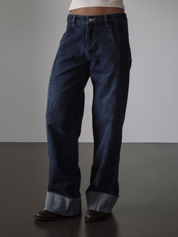 SQUARED CUFF JEAN - MEDIUM DARK BLUE