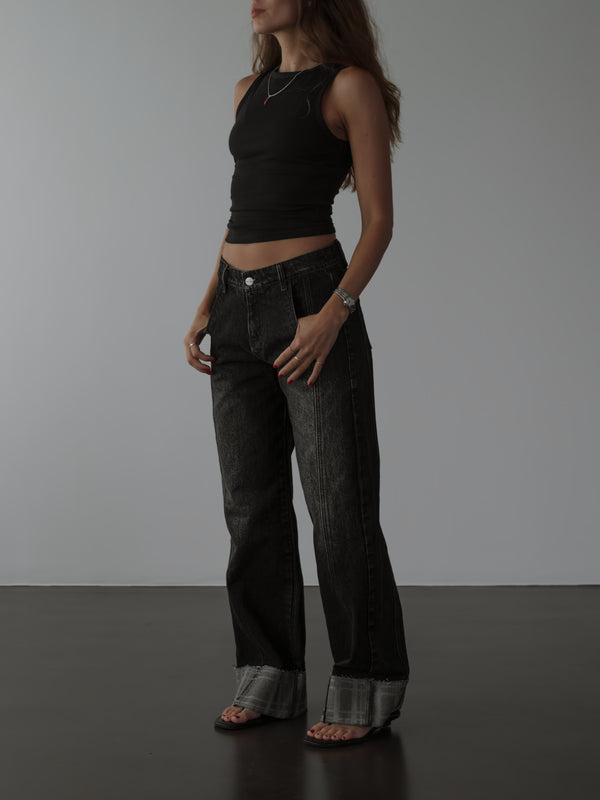 SQUARED CUFF JEAN - BLACK PEPPER