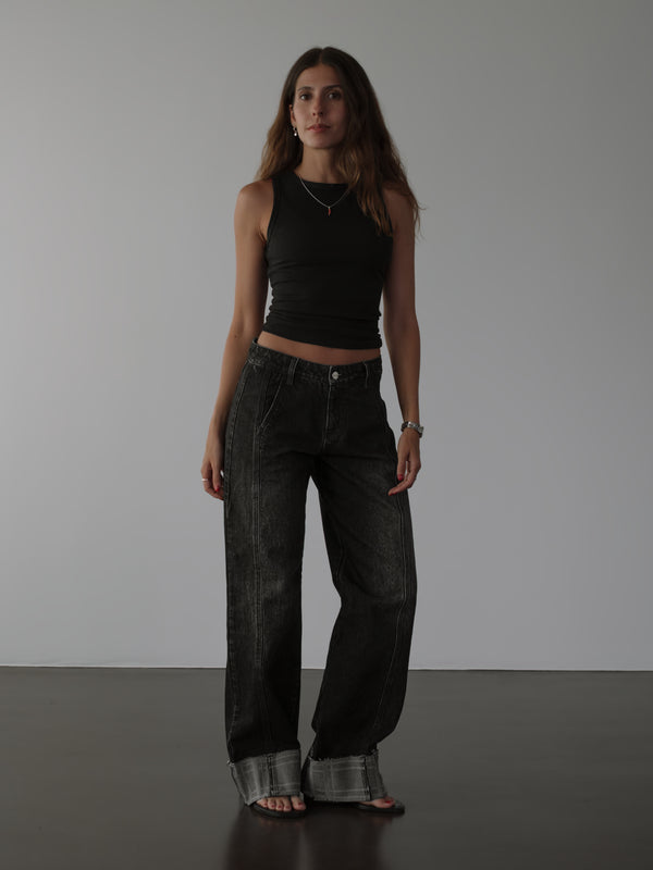 SQUARED CUFF JEAN - BLACK PEPPER