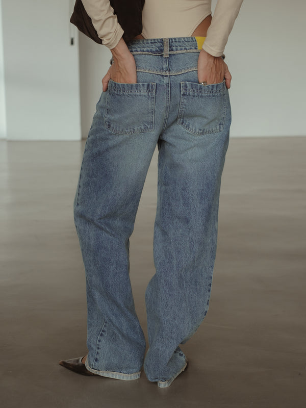 SPLIT LEG STRAIGHT JEAN - SOFT CLASSIC BLUE
