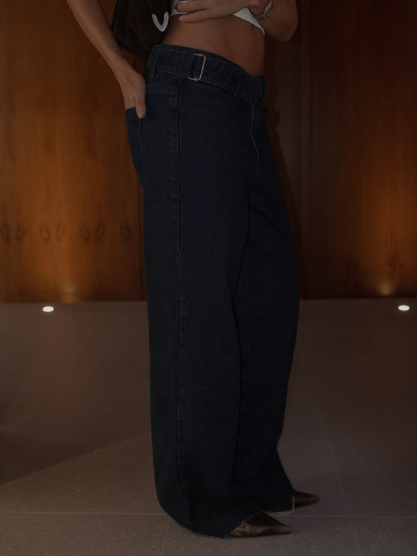 REMAKE WIDE LEG BELT JEAN - RAW DENIM