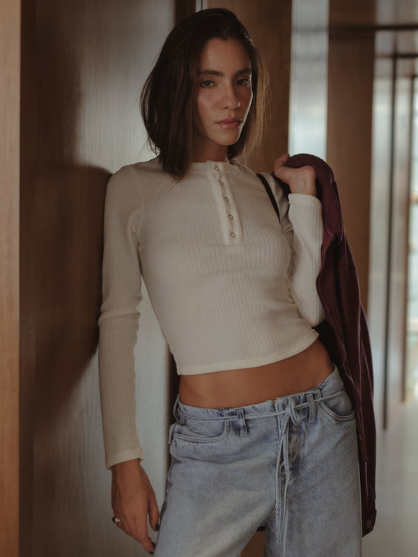 RIB BUTTON JERSEY - SOFT WHITE