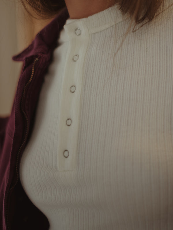 RIB BUTTON JERSEY - SOFT WHITE