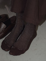 MESH SHINY SOCKS - BROWN