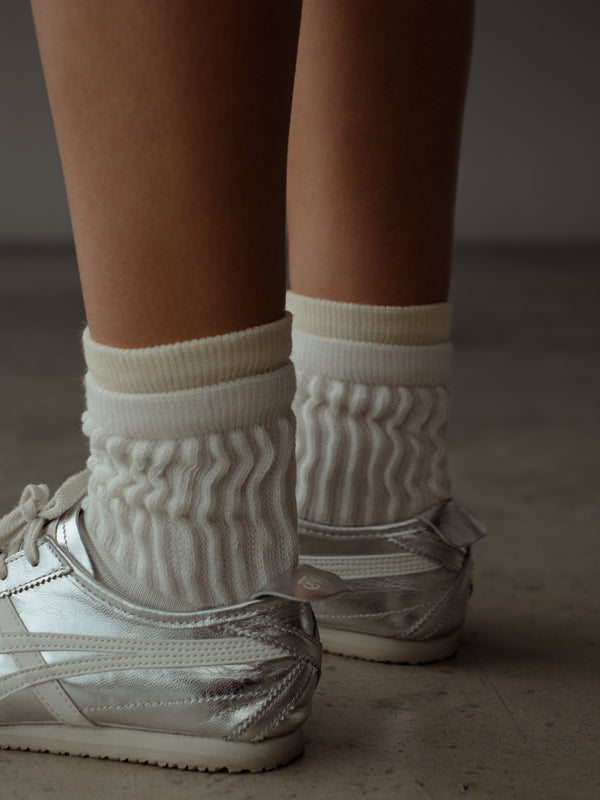 MIDI LAYERING SOCKS - SOFT WHITE & BUTTER YELLOW