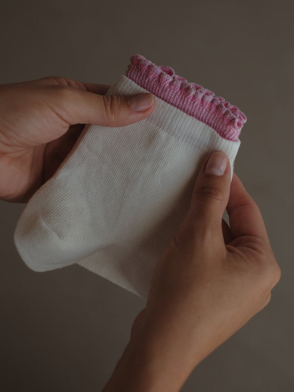 GIRLY LAYERING SOCKS - PINK ON WHITE