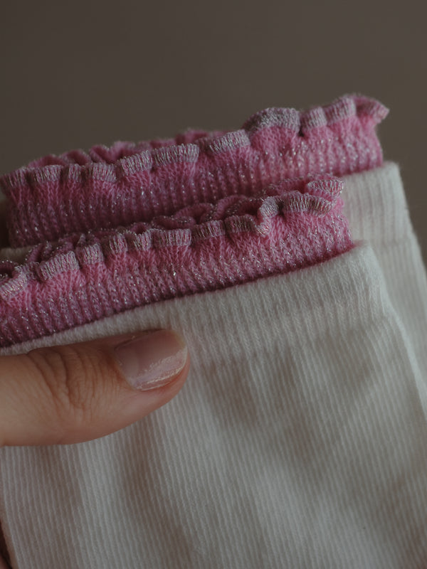 GIRLY LAYERING SOCKS - PINK ON WHITE