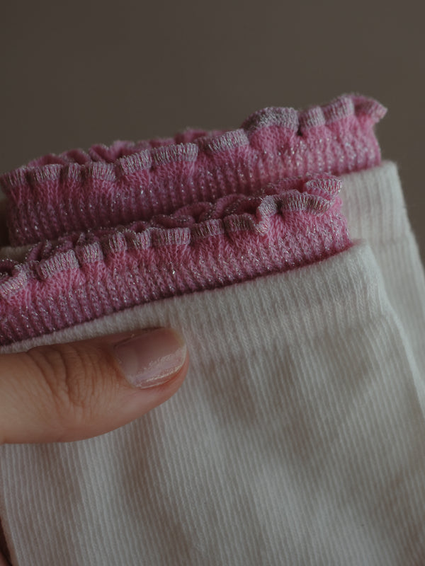 GIRLY LAYERING SOCKS - PINK ON WHITE