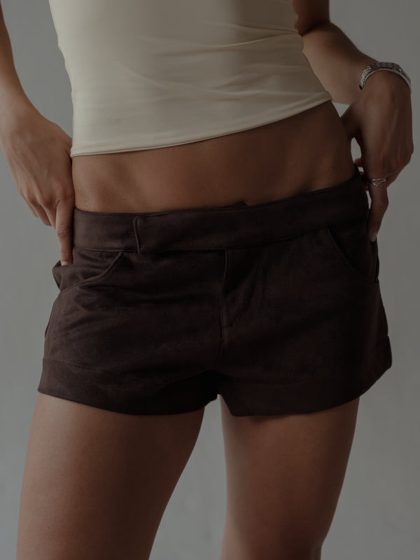 SUEDE MINI SHORT - ESPRESSO - PRE ORDER
