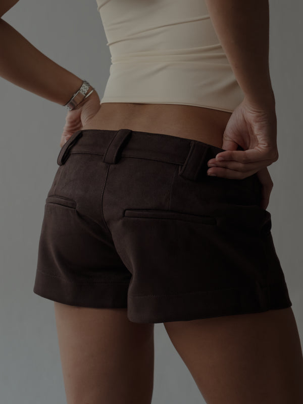 SUEDE MINI SHORT - ESPRESSO - PRE ORDER
