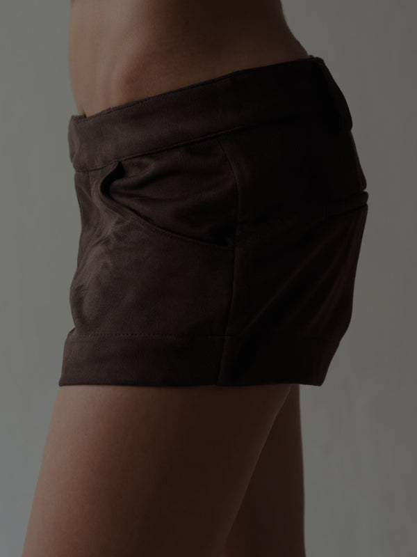 SUEDE MINI SHORT - ESPRESSO - PRE ORDER