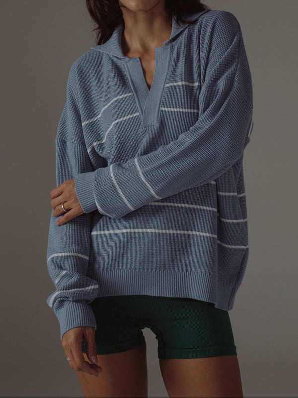 BIG RUGBY KNIT SWEATER - BLUE & CREAMY