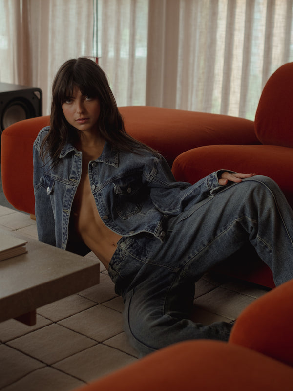 OVERLAY DENIM JACKET - CLASSIC BLUE