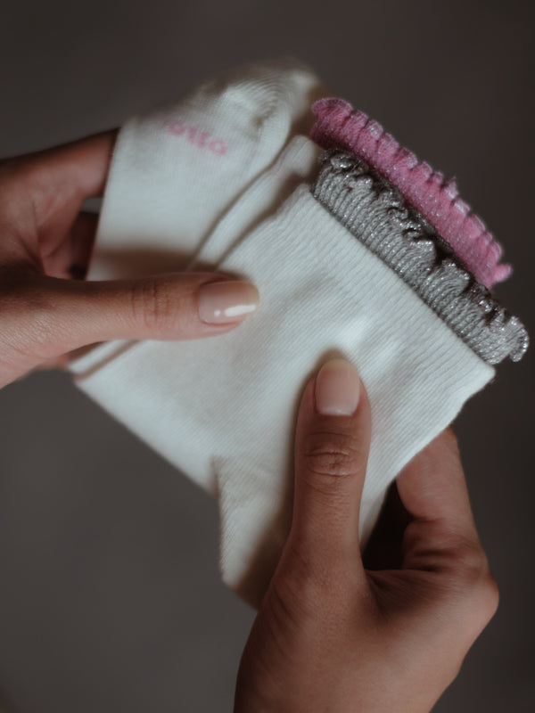 GIRLY LAYERING SOCKS PACK X2 - SHINY PINK & GRAY