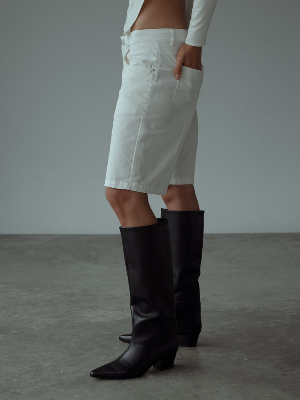 MID DENIM JORTS - SOFT WHITE