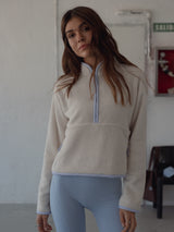 POLAR HALF ZIP SWEATER - SOFT WHITE & BABY BLUE