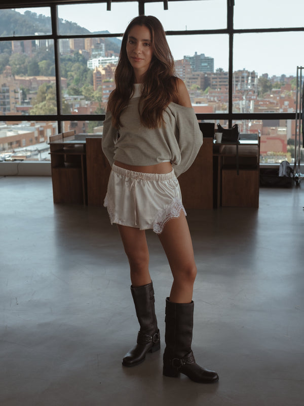 LOOSE NECK KNIT SWEATER - ASH JASPE