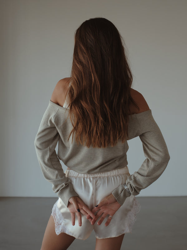 LOOSE NECK KNIT SWEATER - ASH JASPE