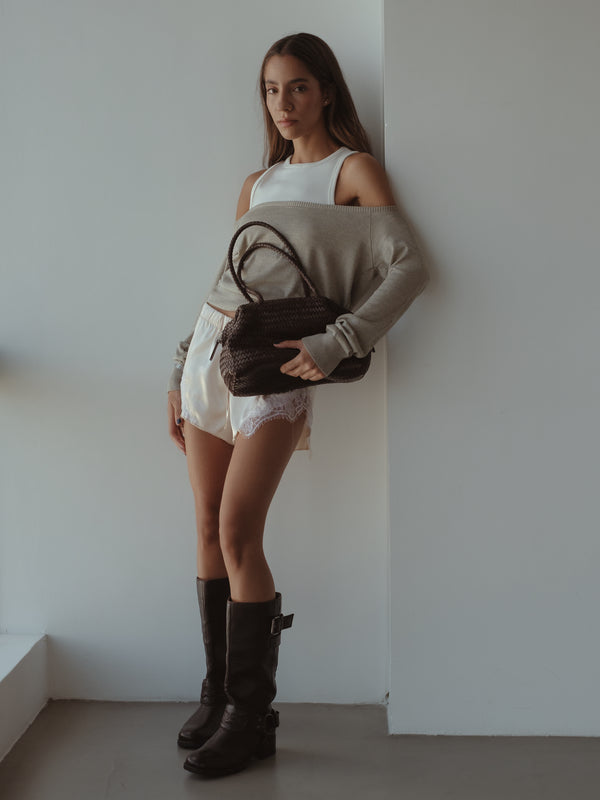 LOOSE NECK KNIT SWEATER - ASH JASPE