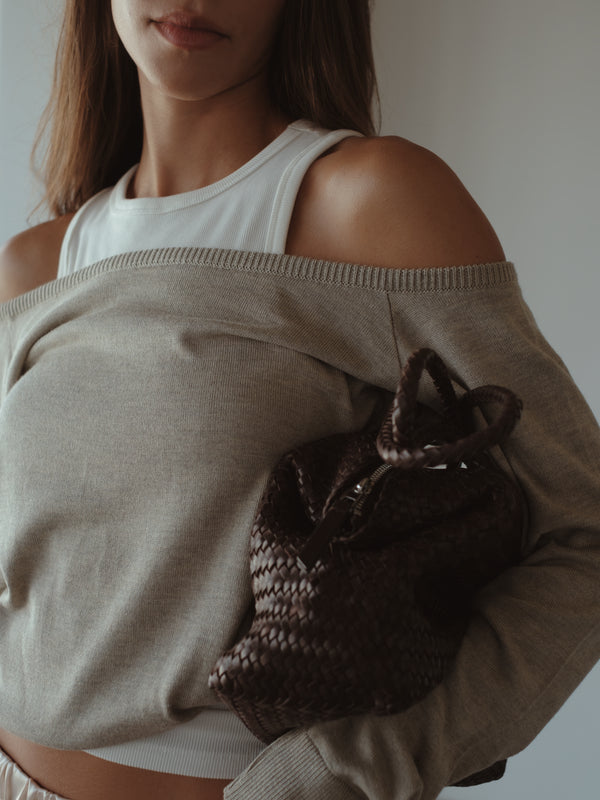 LOOSE NECK KNIT SWEATER - ASH JASPE