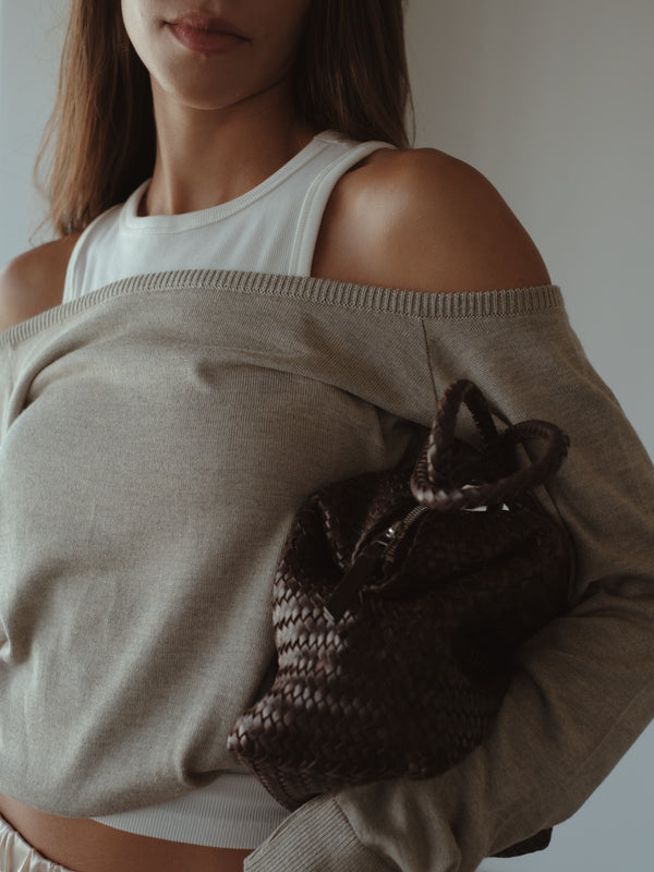 LOOSE NECK KNIT SWEATER - ASH JASPE