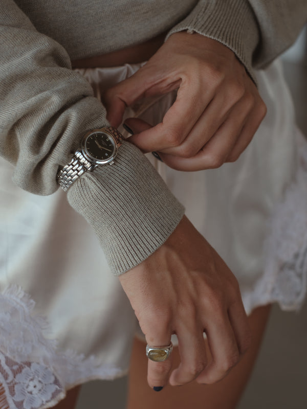 LOOSE NECK KNIT SWEATER - ASH JASPE