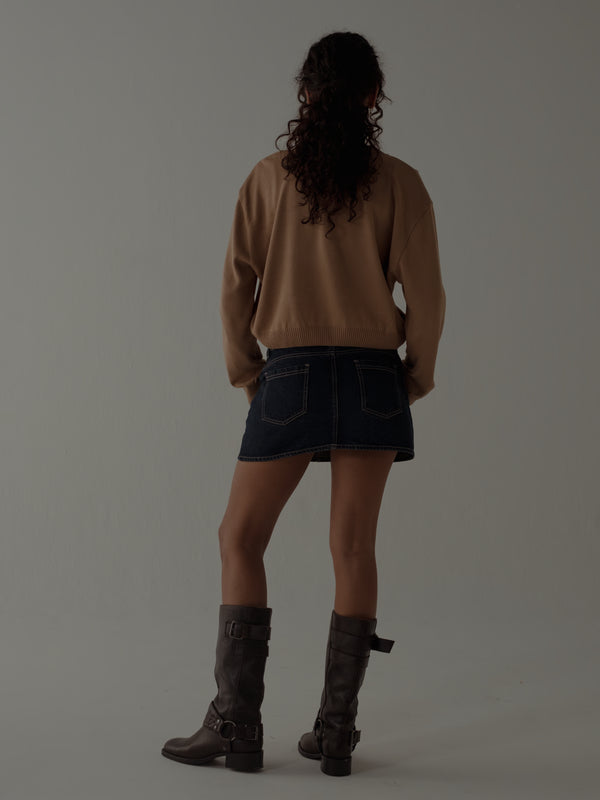 ONE HALF V-NECK KNIT SWEATER - SEPIA