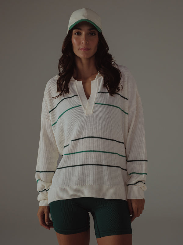 BIG RUGBY KNIT SWEATER - BUTTER YELLOW & GREENS