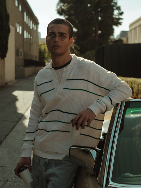 BIG RUGBY KNIT SWEATER - BUTTER YELLOW & GREENS