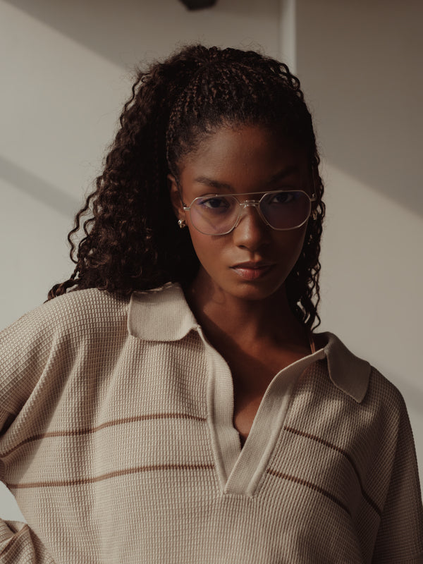 RUGBY KNIT SWEATER - NATURAL & SEPIA