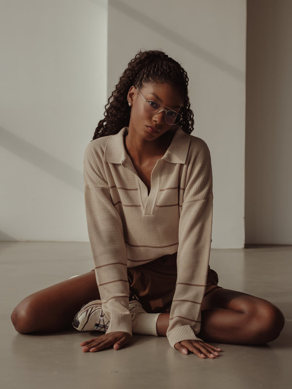 RUGBY KNIT SWEATER - NATURAL & SEPIA