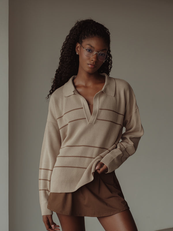 RUGBY KNIT SWEATER - NATURAL & SEPIA