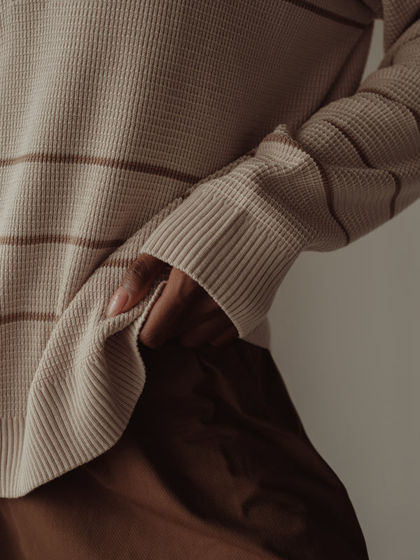 RUGBY KNIT SWEATER - NATURAL & SEPIA