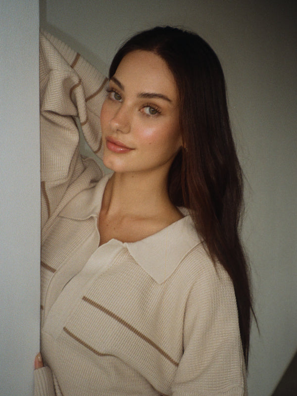 RUGBY KNIT SWEATER - NATURAL & SEPIA